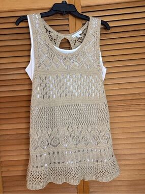 New York & Company Beige Crochet Tunic Length Top